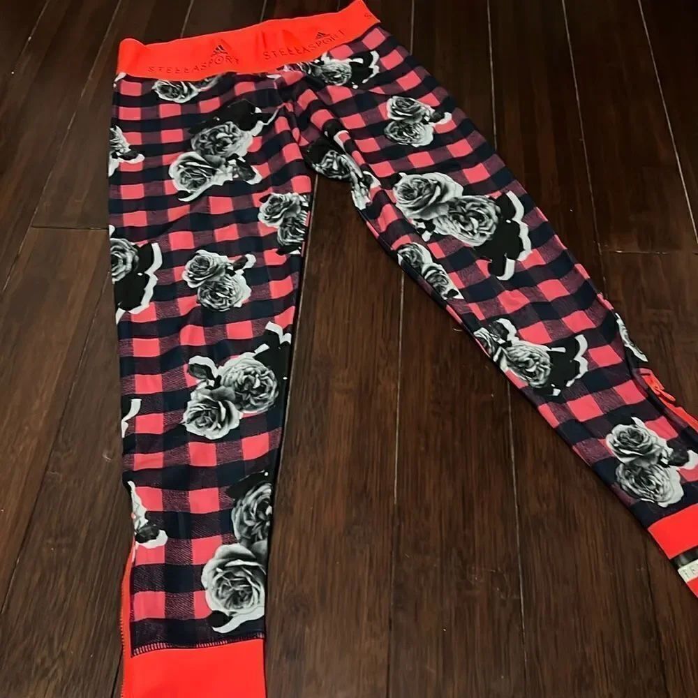 ADIDAS Stella Sport Leggings - Size Small - Red Checker Rose Spandex Leggings